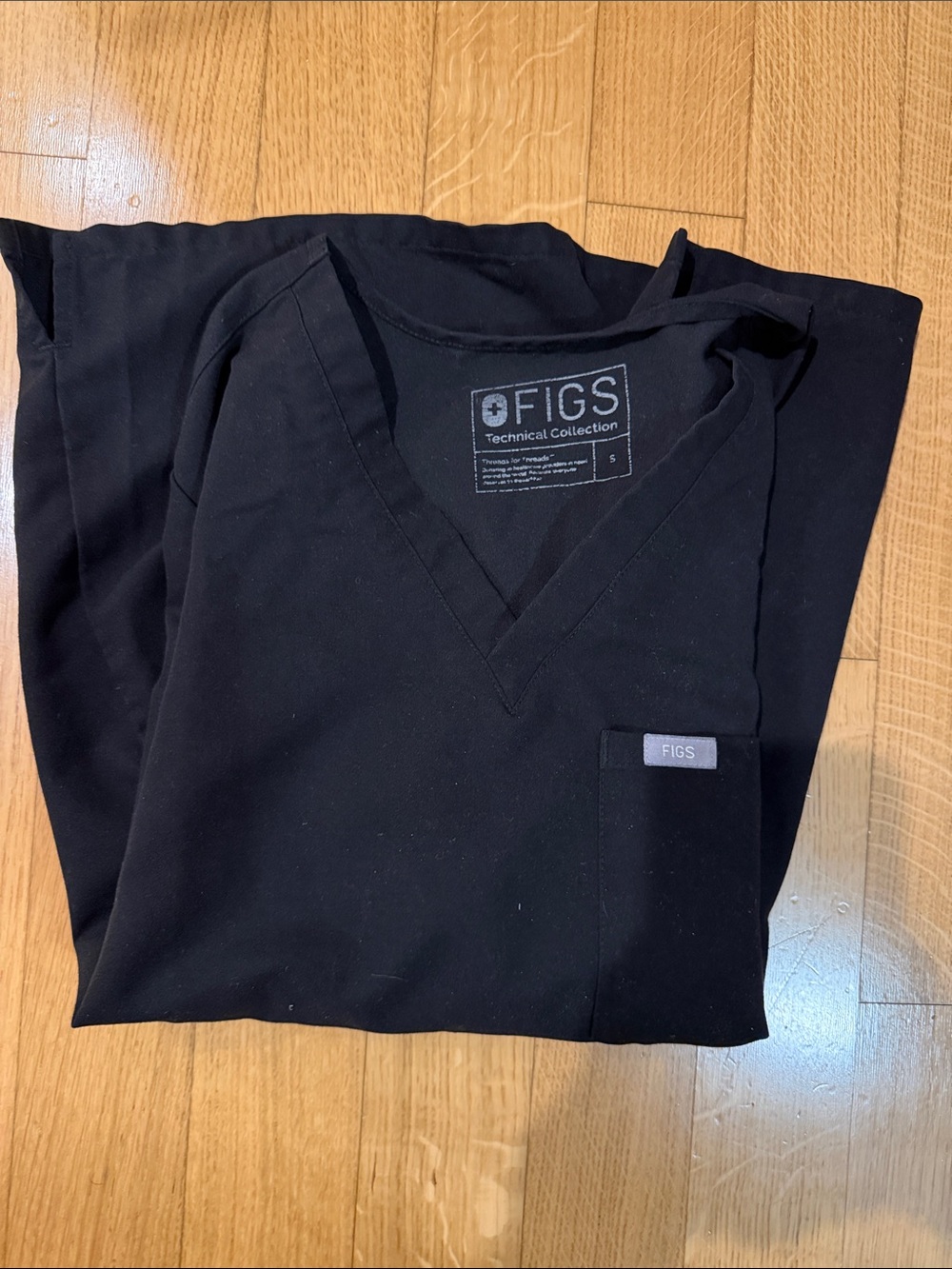 Figs Black V-Neck Medical Scrub Top